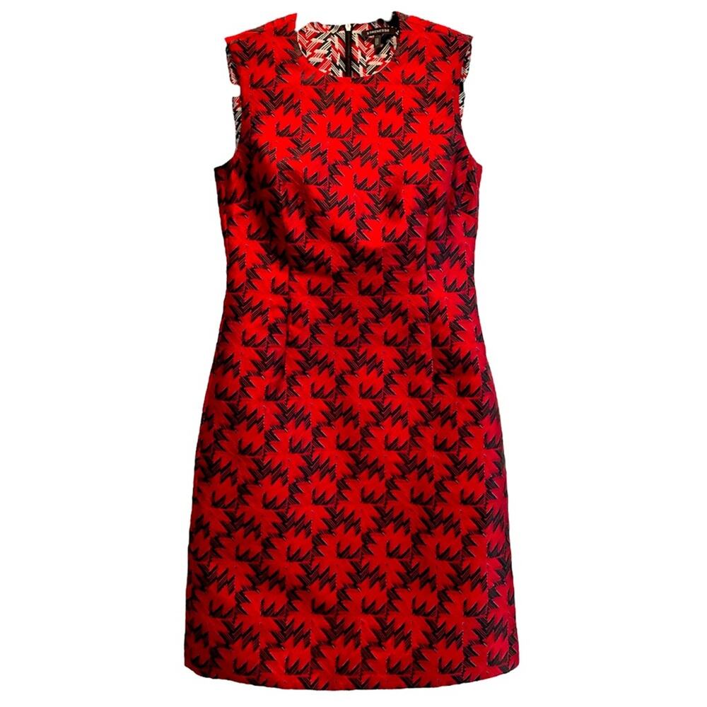 Strenesse Black on Red Geo Damask Sheath Sleeveless Dress size 4